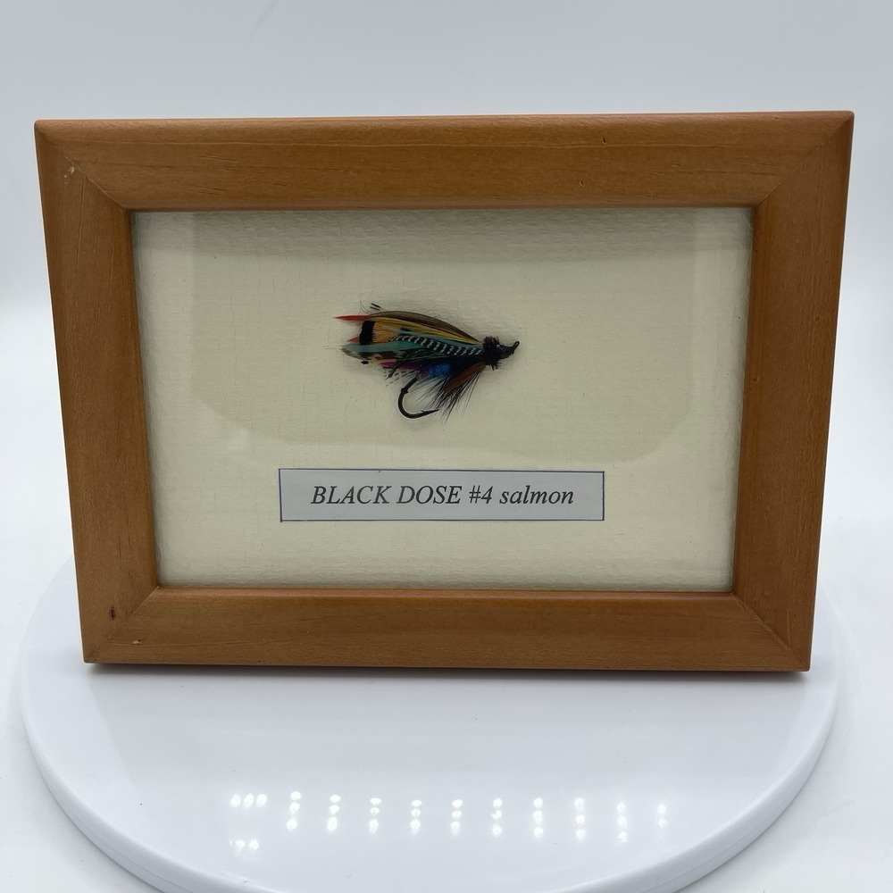 Fly Fishing Black Dose #4 Salmon Hook Framed 5x7in